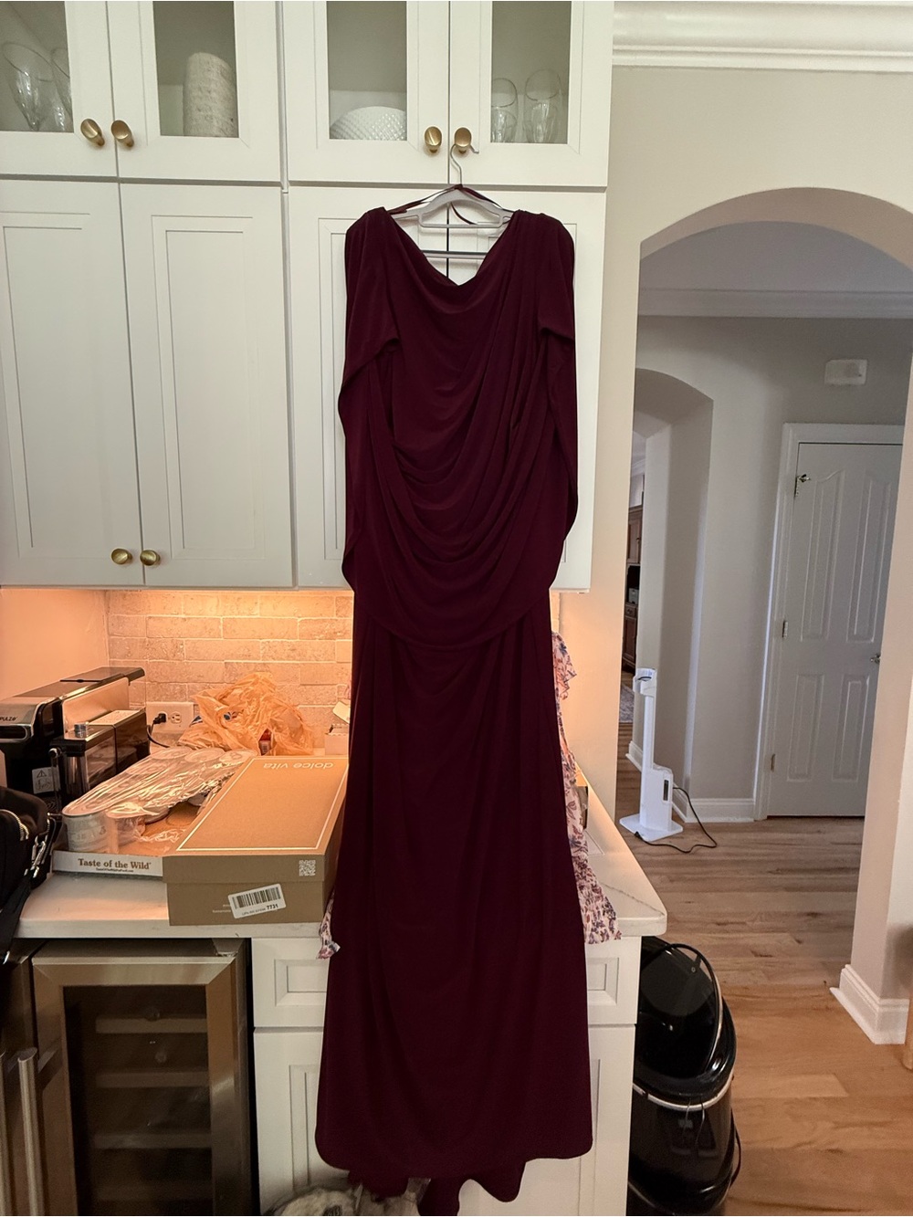 Betsy & Adam Burgundy Draped Cowl Maxi Dress